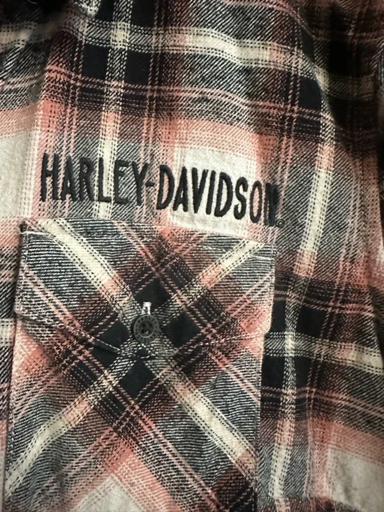 Harley-Davidson Plaid Button-Up Shirt Jacket - Black, White, pink - Picture 3 of 4